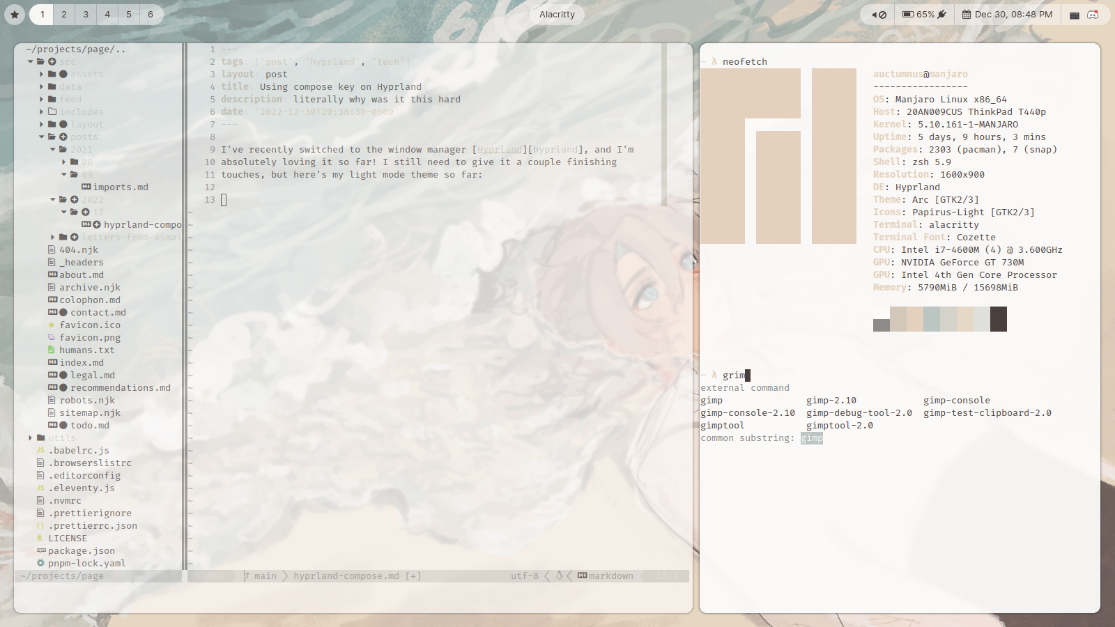 Desktop screenshot using the Hyprland window manager